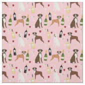 ボクサー·ドッグとワイン·ピンク ファブリック (見本)