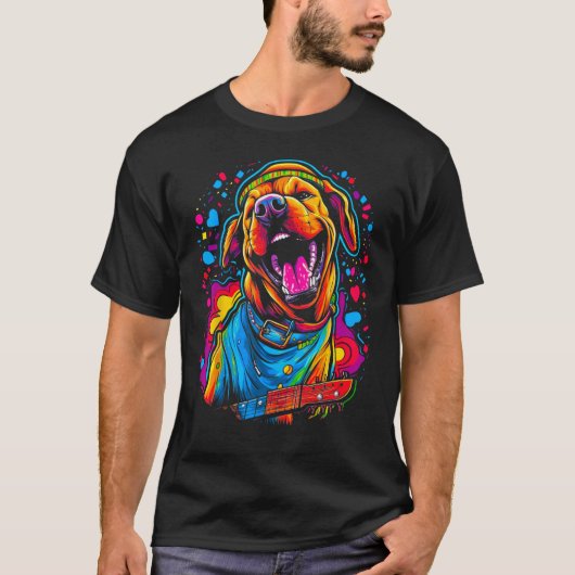 ボクサー・ドッグ・ギター Tシャツ (正面)