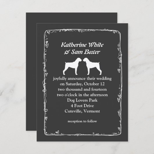 ボクサー·ドッグ·シルエッ結婚ツの姿 招待状 (正面/裏面)