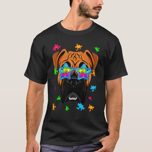 ボクサー パズル 自閉症啓発 犬 Tシャツ (正面)