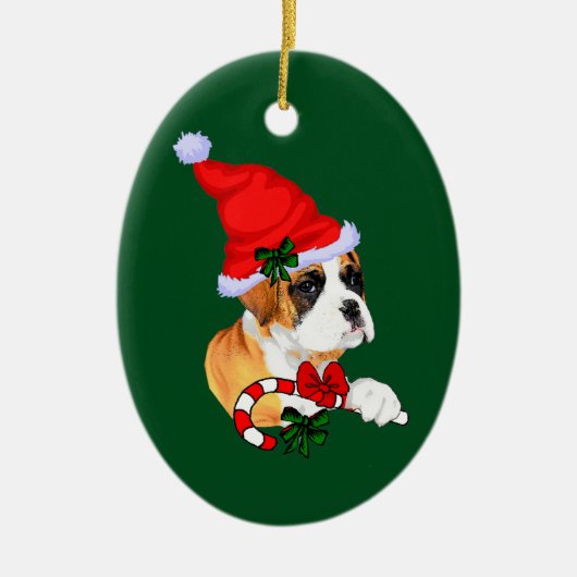 ボクサー・パピー・クリスマス セラミックオーナメント (正面)
