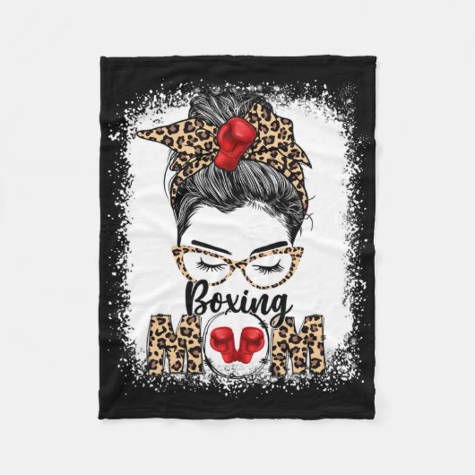 ボクシングおもしろいグローブメッシーパンボクシングママ フリースブランケット (正面)