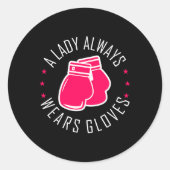 ボクシングおもしろいピンクグローブTシャツウィメンズボクサー ラウンドシール (正面)