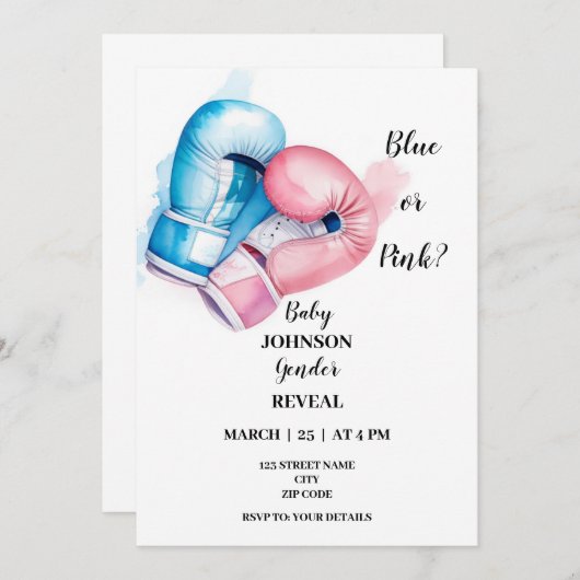 ボクシングのノックアウトをテーマにしたジェンダーの発表の招待状 招待状 (正面/裏面)