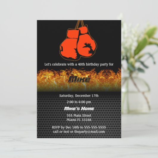 ボクシングの大人の誕生日のパーティの招待状 招待状 (スタンド正面)