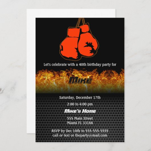 ボクシングの大人の誕生日のパーティの招待状 招待状 (正面/裏面)