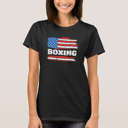 ボクシングアメリカ国旗を掲げた愛国的なボクサーコーチ・ファイター Tシャツ (正面)