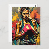ボクシングウーマンモダンファイター武術アーツポートレート ポストカード (正面/裏面)
