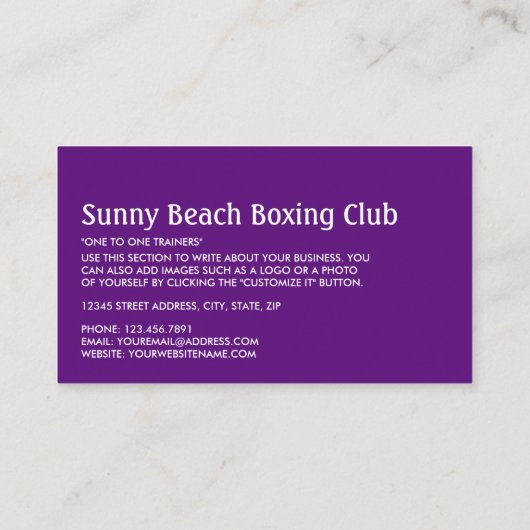 ボクシングカラフルマッチ、ボクサー、ボクシングトレーナー 名刺 (裏面)