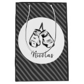 ボクシンググローブのストライプデザインのギフトバッグ  -  名前を入れて特別な贈り物に ミディアムペーパーバッグ (正面)