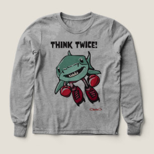 ボクシンググローブをしたサメのロングTシャツ