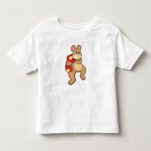 ボクシンググローブをつけたクマがボクシングをする トドラーTシャツ (正面)