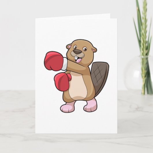 ボクシンググローブを付けたビーバー カード (正面)