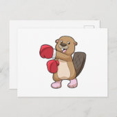 ボクシンググローブを付けたビーバー ポストカード (正面/裏面)