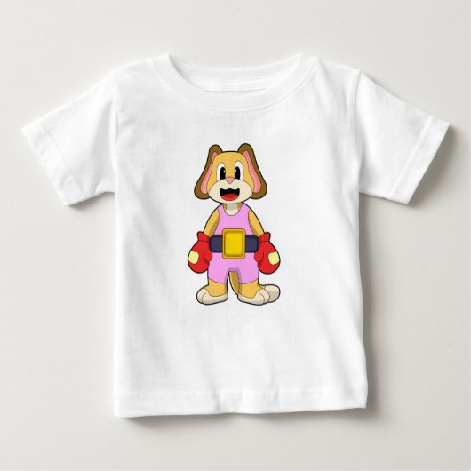 ボクシンググローブを付けた犬 ベビーTシャツ (正面)
