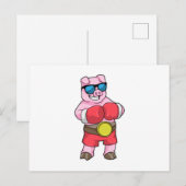 ボクシンググローブを付けた豚 ポストカード (正面/裏面)