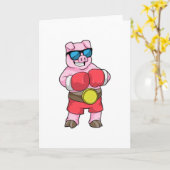 ボクシンググローブを履いた豚のボクサー カード (黄色い花)