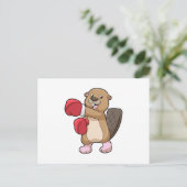 ボクシンググローブを着けたビーバーがボクシングで対戦 ポストカード (スタンド正面)