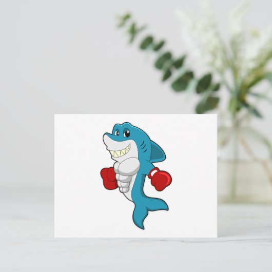 ボクシンググローブを着けたボクサーとしてのサメ ポストカード (スタンド正面)