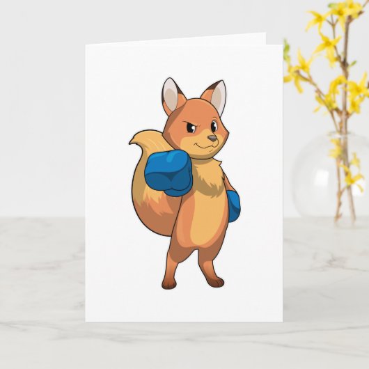 ボクシンググローブを着けたボクサーとしての狐 カード (黄色い花)