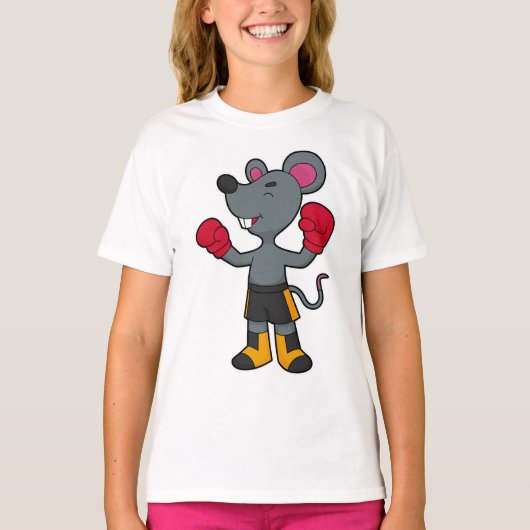 ボクシンググローブを着けたボクサーねずみ Tシャツ (正面)