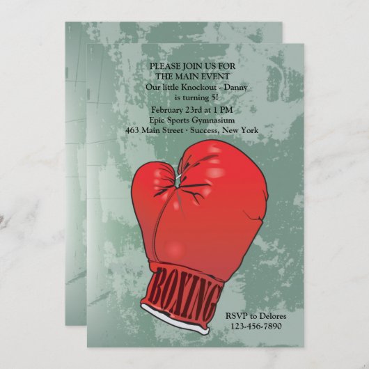 ボクシンググローブバースデーパーティーの招待 招待状 (正面/裏面)