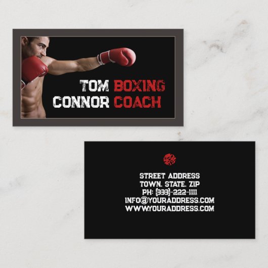 ボクシングコーチフィットネスインストラクターダークビジネスカード 名刺 (正面/裏面)