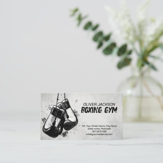 ボクシングコーチ手袋ウォーターカラーインクアート 名刺 (スタンド正面)