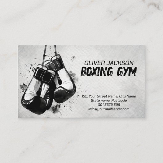 ボクシングコーチ手袋ウォーターカラーインクアート 名刺 (正面)