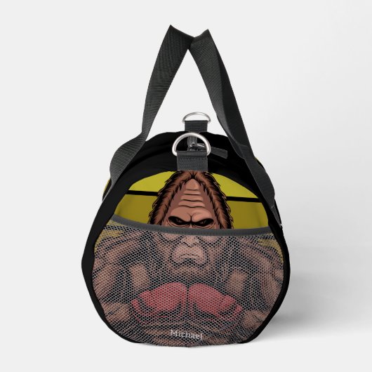 ボクシングゴリラビッグ足レトロ名または独自の文字 ダッフルバッグ (右)