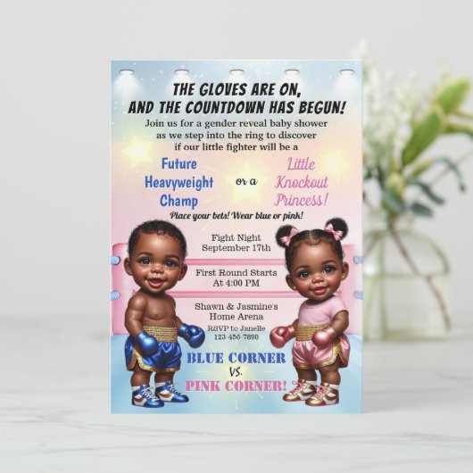 ボクシングジェンダーが赤ちゃんシャワーを明かす 招待状 (スタンド正面)