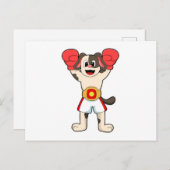 ボクシングチャンピオンとしてベルトとボクシンググローブを着用した犬 ポストカード (正面/裏面)