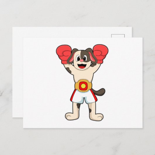 ボクシングチャンピオンとしてベルトとボクシンググローブを着用した犬 ポストカード (正面/裏面)