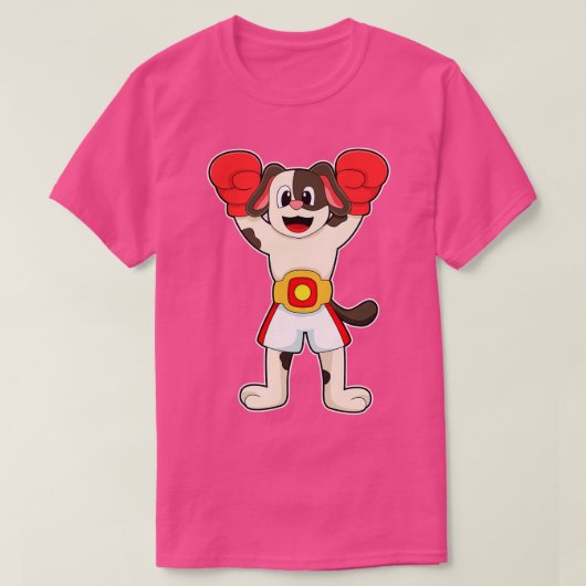 ボクシングチャンピオン犬とベルトボクシング手袋 Tシャツ (デザイン正面)