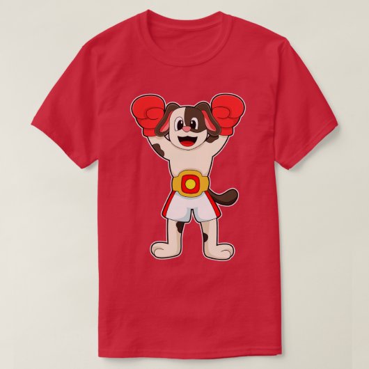ボクシングチャンピオン犬とベルトボクシング手袋 Tシャツ (デザイン正面)