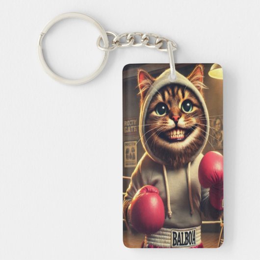 ボクシングチャンプ?ーボクシング手袋猫 キーホルダー (正面)