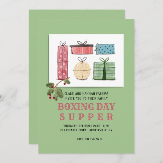 ボクシングデイディナーパーティの招待状 招待状 (正面/裏面)