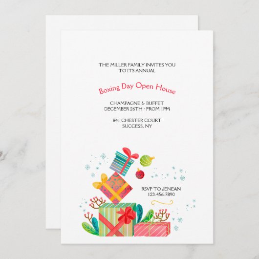 ボクシングデイホリデー招待状 招待状 (正面/裏面)