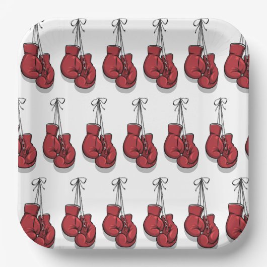 ボクシングバースデーパーティレッドグローブ ペーパープレート (正面)