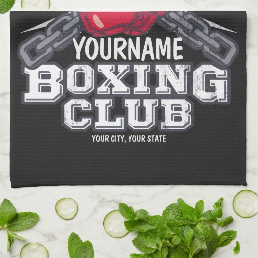 ボクシングパーソナライズされた手袋戦闘機チャンピオンボクサー キッチンタオル (折り畳み)