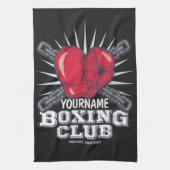 ボクシングパーソナライズされた手袋戦闘機チャンピオンボクサー キッチンタオル (縦)