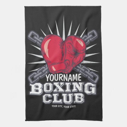 ボクシングパーソナライズされた手袋戦闘機チャンピオンボクサー キッチンタオル (縦)