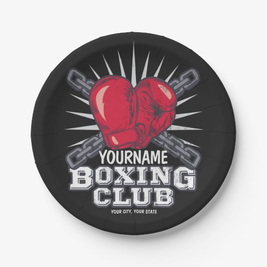 ボクシングパーソナライズされた手袋戦闘機チャンピオンボクサー ペーパープレート (正面)