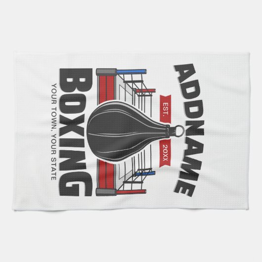 ボクシングリングや輪名前の追加ボクサージムスピードバッグ キッチンタオル (横)