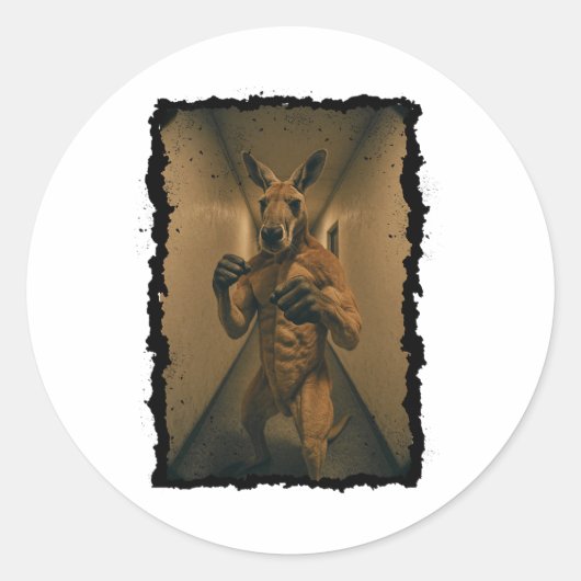 ボクシングレトロカンガルーザホールウェイに立つおもしろい ラウンドシール (正面)