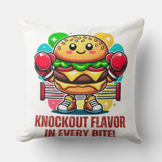 ボクシング手袋付きスマーおもしろいバーガーの衣装 クッション (正面)