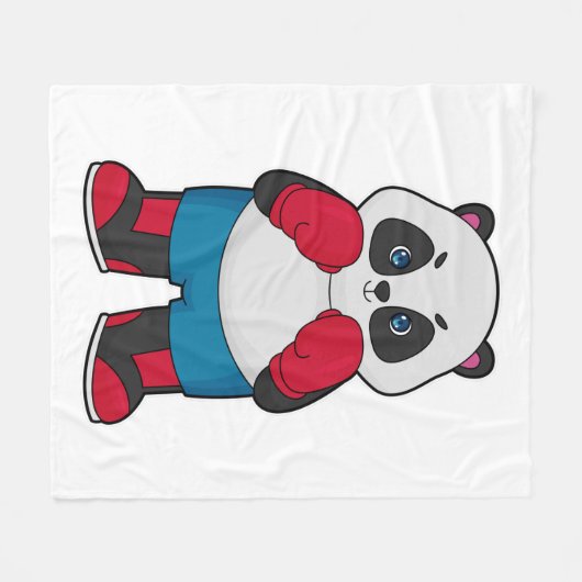 ボクシング手袋付きボクサーとしてのパンダ フリースブランケット (正面(横))