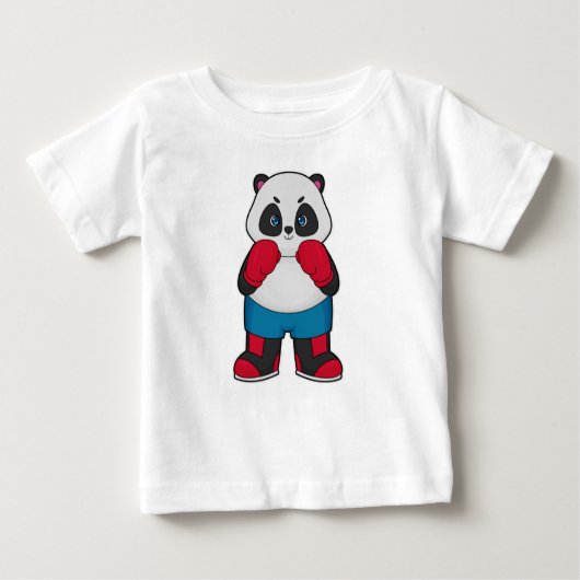 ボクシング手袋付きボクサーとしてのパンダ ベビーTシャツ (正面)