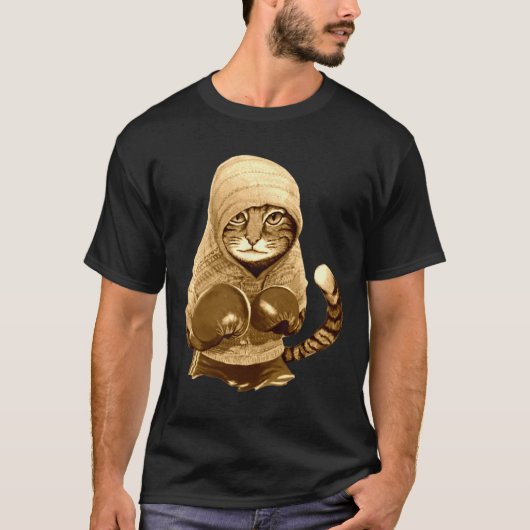 ボクシング手袋付き猫 Tシャツ (正面)