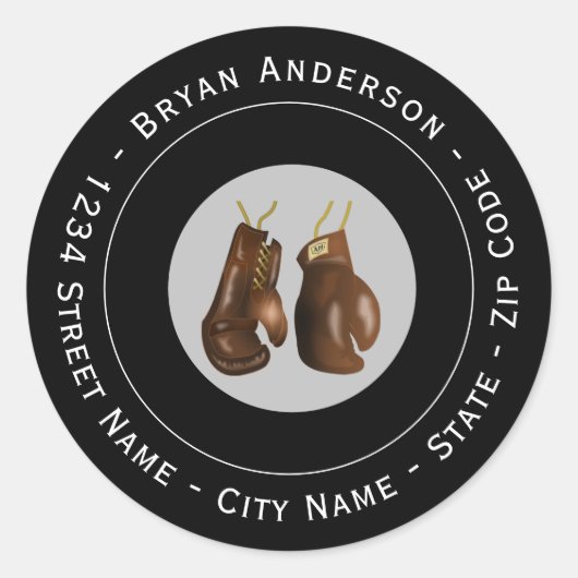 ボクシング手袋差出人住所ラベル ラウンドシール (正面)